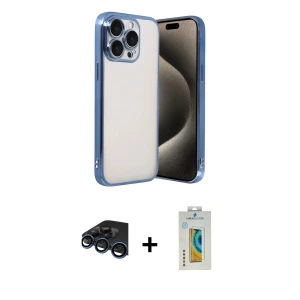 ieg™ iPhone 15 Pro Max Kılıf Vadi Minimal - Siyah Polymer Nano Ekran Koruyucu + Raze Metal Kamera Lens - LT