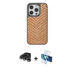 ieg™ iPhone 15 Pro Max Kılıf Vadi Özel Seri - Siyah 3D Antistatik Seramik Nano Ekran Koruyucu + Raze Metal Kamera Lens - GS