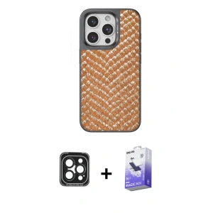ieg™ iPhone 15 Pro Max Kılıf Vadi Özel Seri - Siyah Bilvis 5in1 5D Magic Hayalet Cam Ekran Koruyucu + PVD Metal Kamera Lens - SH