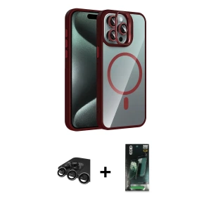 ieg™ iPhone 15 Pro Max Kılıf Yadigar Asil Koleksiyonu - Siyah 360 Mat Full Body Arka Koruyucu + Raze Metal Kamera Lens - TMGI