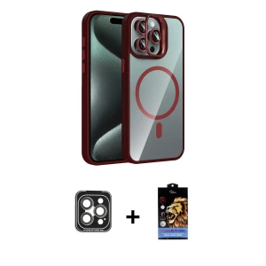 ieg™ iPhone 15 Pro Max Kılıf Yadigar Asil Koleksiyonu - Siyah Buffer Hayalet Cam Ekran Koruyucu + PVD Metal Kamera Lens - GI