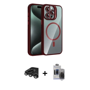 ieg™ iPhone 15 Pro Max Kılıf Yadigar Asil Koleksiyonu - Siyah Vanessa Magic Hayalet Cam + Raze Metal Kamera Lens - TMGI