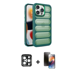 ieg™ iPhone 15 Pro Max Kılıf Yadigar Doku Özel Seri - Siyah 3D Antistatik Mat Seramik Nano Ekran Koruyucu + PVD Metal Kamera Lens - LT