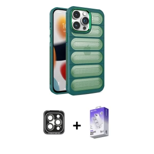 ieg™ iPhone 15 Pro Max Kılıf Yadigar Doku Özel Seri - Siyah Bilvis 5in1 3D Magic Cam Ekran Koruyucu + PVD Metal Kamera Lens - GI