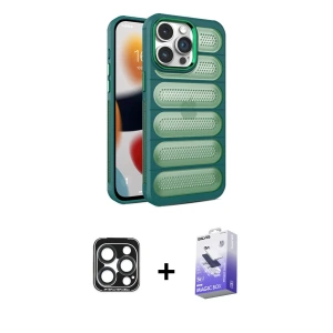 ieg™ iPhone 15 Pro Max Kılıf Yadigar Doku Özel Seri - Siyah Bilvis 5in1 5D Magic Hayalet Cam Ekran Koruyucu + PVD Metal Kamera Lens - LT