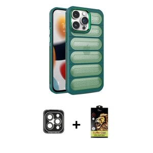 ieg™ iPhone 15 Pro Max Kılıf Yadigar Doku Özel Seri - Siyah Buffer Cam Ekran Koruyucu + PVD Metal Kamera Lens - GI
