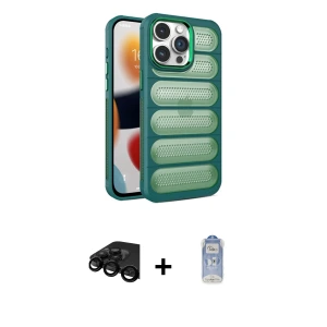 ieg™ iPhone 15 Pro Max Kılıf Yadigar Doku Özel Seri - Siyah Joko Magic 5D Cam + Raze Metal Kamera Lens - SH