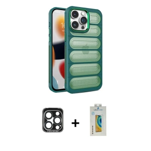 ieg™ iPhone 15 Pro Max Kılıf Yadigar Doku Özel Seri - Siyah Polymer Nano Ekran Koruyucu + PVD Metal Kamera Lens - LT
