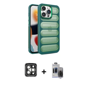 ieg™ iPhone 15 Pro Max Kılıf Yadigar Doku Özel Seri - Siyah Vanessa Magic Hayalet Cam + PVD Metal Kamera Lens - GI