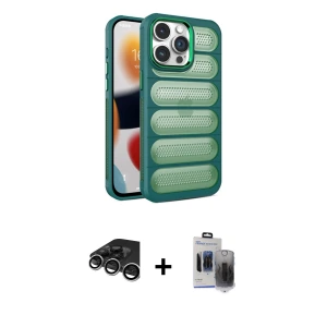 ieg™ iPhone 15 Pro Max Kılıf Yadigar Doku Özel Seri - Siyah Vanessa Magic Hayalet Cam + Raze Metal Kamera Lens - GS
