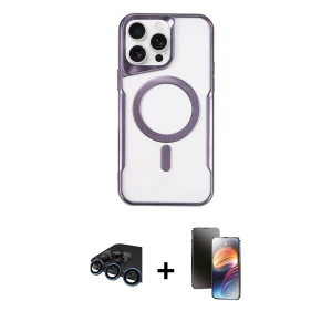 ieg™ iPhone 15 Pro Max Kılıf Yadigar Klasik Özel Seri - Siyah 3D Antistatik Mat Seramik Nano Ekran Koruyucu + Raze Metal Kamera Lens - LT