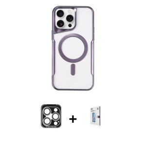 ieg™ iPhone 15 Pro Max Kılıf Yadigar Klasik Özel Seri - Siyah Bilvis 0.18mm Plus Cam Ekran Koruyucu + PVD Metal Kamera Lens - GS