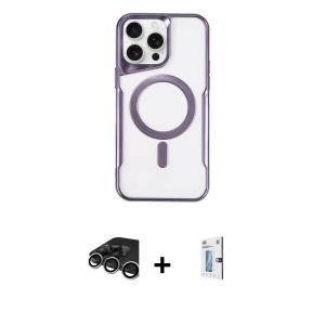 ieg™ iPhone 15 Pro Max Kılıf Yadigar Klasik Özel Seri - Siyah Bilvis 0.18mm Plus Cam Ekran Koruyucu + Raze Metal Kamera Lens - GS
