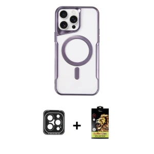 ieg™ iPhone 15 Pro Max Kılıf Yadigar Klasik Özel Seri - Siyah Buffer Cam Ekran Koruyucu + PVD Metal Kamera Lens - SH