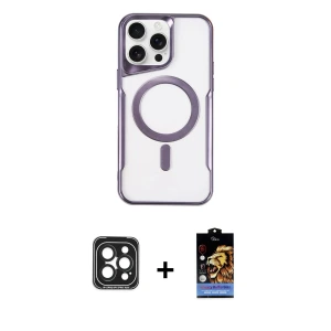 ieg™ iPhone 15 Pro Max Kılıf Yadigar Klasik Özel Seri - Siyah Buffer Hayalet Cam Ekran Koruyucu + PVD Metal Kamera Lens - SH