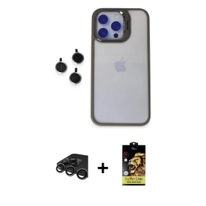 ieg™ iPhone 15 Pro Max Kılıf Yankı Asil Serisi - Siyah Buffer Cam Ekran Koruyucu + Raze Metal Kamera Lens - TMGI