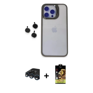 ieg™ iPhone 15 Pro Max Kılıf Yankı Asil Serisi - Siyah Buffer Cam Ekran Koruyucu + Raze Metal Kamera Lens - LT