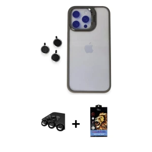 ieg™ iPhone 15 Pro Max Kılıf Yankı Asil Serisi - Siyah Buffer Hayalet Cam Ekran Koruyucu + Raze Metal Kamera Lens - SH
