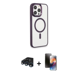ieg™ iPhone 15 Pro Max Kılıf Yankı Işık Özel Seri - Siyah 3D Antistatik Mat Seramik Nano Ekran Koruyucu + Raze Metal Kamera Lens - LT
