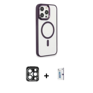 ieg™ iPhone 15 Pro Max Kılıf Yankı Işık Özel Seri - Siyah Bilvis 0.18mm Plus Cam Ekran Koruyucu + PVD Metal Kamera Lens - LT