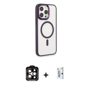 ieg™ iPhone 15 Pro Max Kılıf Yankı Işık Özel Seri - Siyah Bilvis 0.18mm Plus Cam Ekran Koruyucu + PVD Metal Kamera Lens - TU