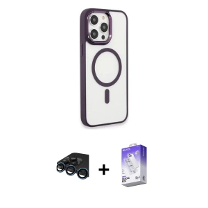 ieg™ iPhone 15 Pro Max Kılıf Yankı Işık Özel Seri - Siyah Bilvis 5in1 3D Magic Cam Ekran Koruyucu + Raze Metal Kamera Lens - LT
