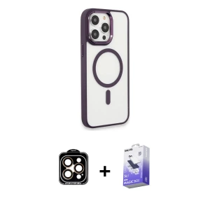 ieg™ iPhone 15 Pro Max Kılıf Yankı Işık Özel Seri - Siyah Bilvis 5in1 5D Magic Hayalet Cam Ekran Koruyucu + PVD Metal Kamera Lens - TU
