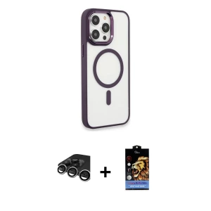 ieg™ iPhone 15 Pro Max Kılıf Yankı Işık Özel Seri - Siyah Buffer Hayalet Cam Ekran Koruyucu + Raze Metal Kamera Lens - GS