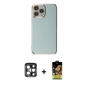 ieg™ iPhone 15 Pro Max Kılıf Yankı Serisi - Siyah Buffer Cam Ekran Koruyucu + PVD Metal Kamera Lens - LT
