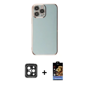 ieg™ iPhone 15 Pro Max Kılıf Yankı Serisi - Siyah Buffer Hayalet Cam Ekran Koruyucu + PVD Metal Kamera Lens - SH