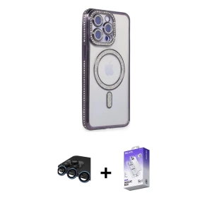 ieg™ iPhone 15 Pro Max Kılıf Zirve Doku Prime - Siyah Bilvis 5in1 3D Magic Cam Ekran Koruyucu + Raze Metal Kamera Lens - LT