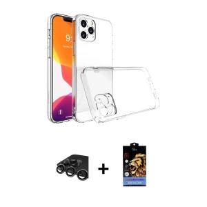 ieg™ iPhone 15 Pro Max Kılıf Zirve Doku - Siyah Buffer Hayalet Cam Ekran Koruyucu + Raze Metal Kamera Lens - TMGI