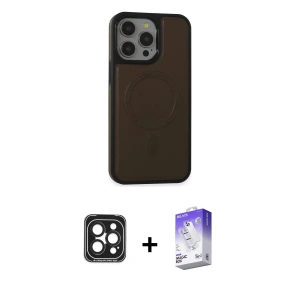 ieg™ iPhone 15 Pro Max Kılıf Zirve Işık Serisi - Siyah Bilvis 5in1 3D Magic Cam Ekran Koruyucu + PVD Metal Kamera Lens - SH