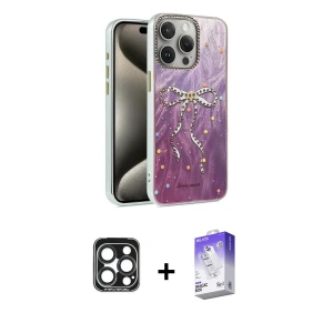 ieg™ iPhone 15 Pro Max Kılıf Zirve Modern Prime - Siyah Bilvis 5in1 3D Magic Cam Ekran Koruyucu + PVD Metal Kamera Lens - LT