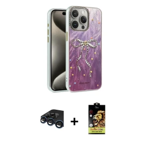 ieg™ iPhone 15 Pro Max Kılıf Zirve Modern Prime - Siyah Buffer Cam Ekran Koruyucu + Raze Metal Kamera Lens - LT