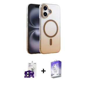 ieg™ iPhone 16 Kılıf Ahenk Doku Özel Seri - Siyah Bilvis 5in1 3D Magic Cam Ekran Koruyucu + Bilvis Titan Kamera Lens - SH