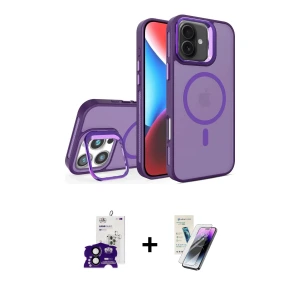 ieg™ iPhone 16 Kılıf Akış Form - Şeffaf Pasifik Cam Ekran Koruyucu + Bilvis Titan Kamera Lens - SH