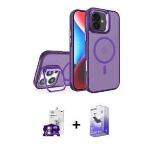 ieg™ iPhone 16 Kılıf Akış Form - Siyah Bilvis 5in1 5D Magic Hayalet Cam Ekran Koruyucu + Bilvis Titan Kamera Lens - GS