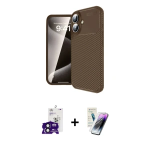 ieg™ iPhone 16 Kılıf Eksen Form Prime - Şeffaf Pasifik Cam Ekran Koruyucu + Bilvis Titan Kamera Lens - SH