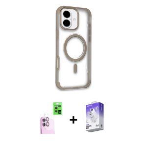 ieg™ iPhone 16 Kılıf Eksen Klasik Koleksiyonu - Siyah Bilvis 5in1 3D Magic Cam Ekran Koruyucu + Raze Metal Kamera Lens - PE