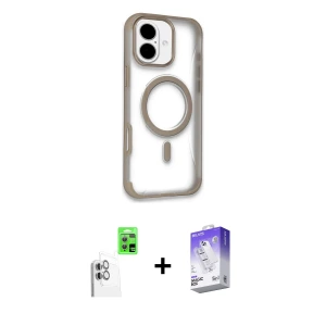 ieg™ iPhone 16 Kılıf Eksen Klasik Koleksiyonu - Siyah Bilvis 5in1 3D Magic Cam Ekran Koruyucu + Raze Metal Kamera Lens - BZ