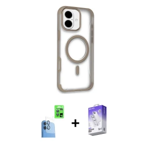 ieg™ iPhone 16 Kılıf Eksen Klasik Koleksiyonu - Siyah Bilvis 5in1 3D Magic Cam Ekran Koruyucu + Raze Metal Kamera Lens - LT