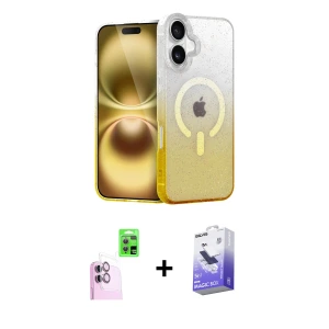 ieg™ iPhone 16 Kılıf Eksen Minimal Özel Seri - Siyah Bilvis 5in1 5D Magic Hayalet Cam Ekran Koruyucu + Raze Metal Kamera Lens - PE