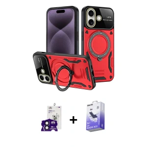 ieg™ iPhone 16 Kılıf Kıvılcım Modern Serisi - Siyah Bilvis 5in1 5D Magic Hayalet Cam Ekran Koruyucu + Bilvis Titan Kamera Lens - SH