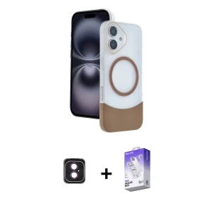 ieg™ iPhone 16 Kılıf Kozmos Form Özel Seri - Siyah Bilvis 5in1 3D Magic Cam Ekran Koruyucu + PVD Metal Kamera Lens - PE