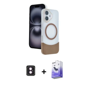 ieg™ iPhone 16 Kılıf Kozmos Form Özel Seri - Siyah Bilvis 5in1 5D Magic Hayalet Cam Ekran Koruyucu + PVD Metal Kamera Lens - PE