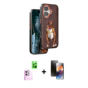 ieg™ iPhone 16 Kılıf Nova Form Koleksiyonu - Siyah 3D Antistatik Mat Seramik Nano Ekran Koruyucu + Raze Metal Kamera Lens - PE