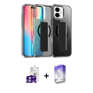 ieg™ iPhone 16 Kılıf Nova Işık Koleksiyonu - Siyah Bilvis 5in1 3D Magic Cam Ekran Koruyucu + Bilvis Titan Kamera Lens - GS
