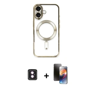 ieg™ iPhone 16 Kılıf Nova Işık Özel Seri - Siyah 3D Antistatik Mat Seramik Nano Ekran Koruyucu + PVD Metal Kamera Lens - PE