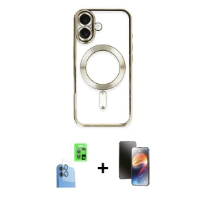 ieg™ iPhone 16 Kılıf Nova Işık Özel Seri - Siyah 3D Antistatik Mat Seramik Nano Ekran Koruyucu + Raze Metal Kamera Lens - LT
